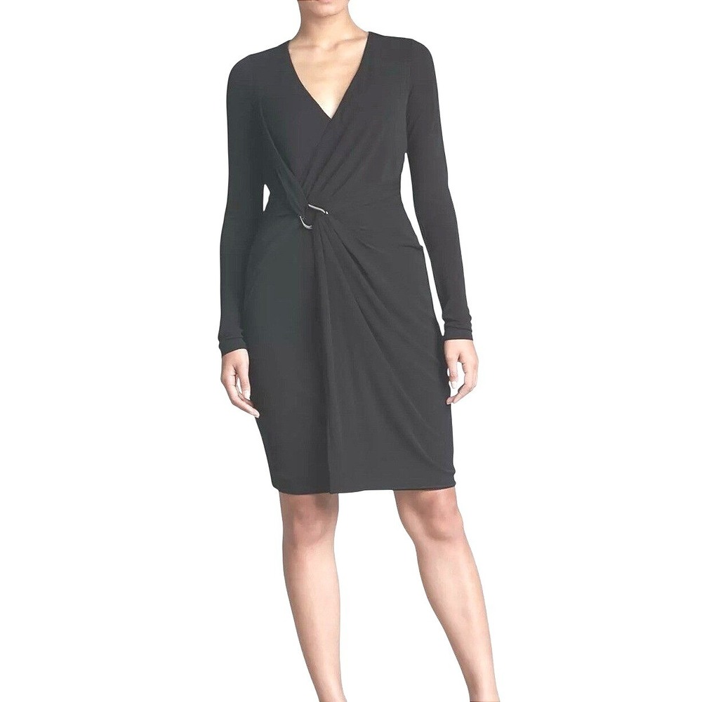 Halston Heritage Navy Blue Long Sleeve Ring Wrap Dress Size 0